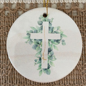 Faith cross, faith ornament, cross, cross ornament, cross ornament favors, cross ornament in the waiting, eucalyptus, ceramic ornament