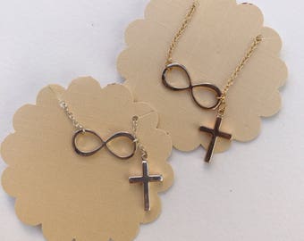 Infinity & Cross Dangling Necklace / Silver