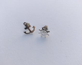 Anchor and Oar Earring Studs / Silver