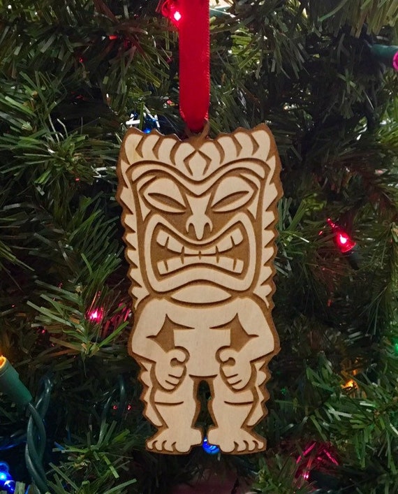 Tiki Ornament Hawaii Christmas Ornament Wooden Christmas Tree Etsy