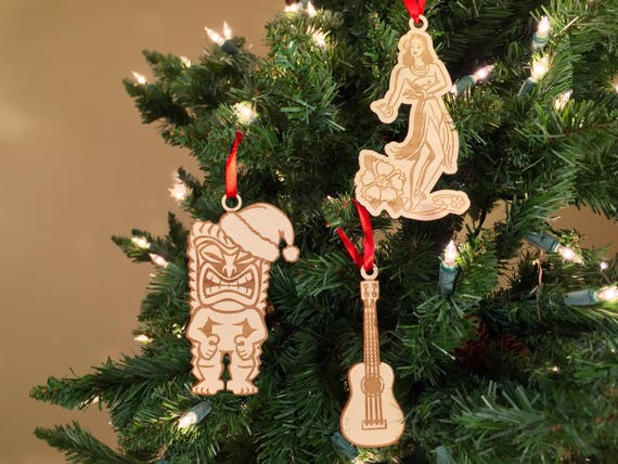 Hawaiian Themed Wooden Christmas Ornaments Set Of Three Etsy