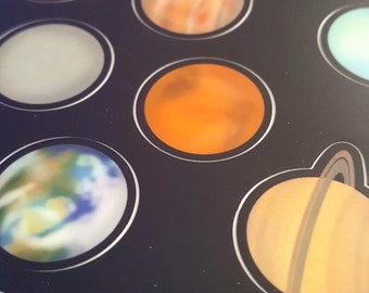 Solar System Stickers, planetary space sticker, outer space planets, sun earth mercury venus mars jupiter saturn uranus neptune pluto planet