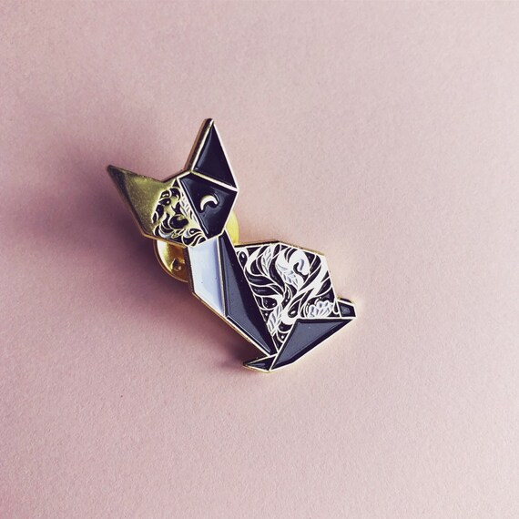 Origami Cat Enamellapel Hat Pin