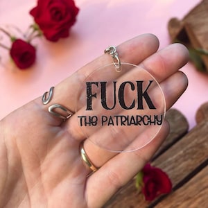 F*ck the Patriarchy Acrylic Keychain – Black Faux Leather Vinyl, Feminist Gift, Empowerment Accessory, Pro-Equality, Bold Statement&quot;