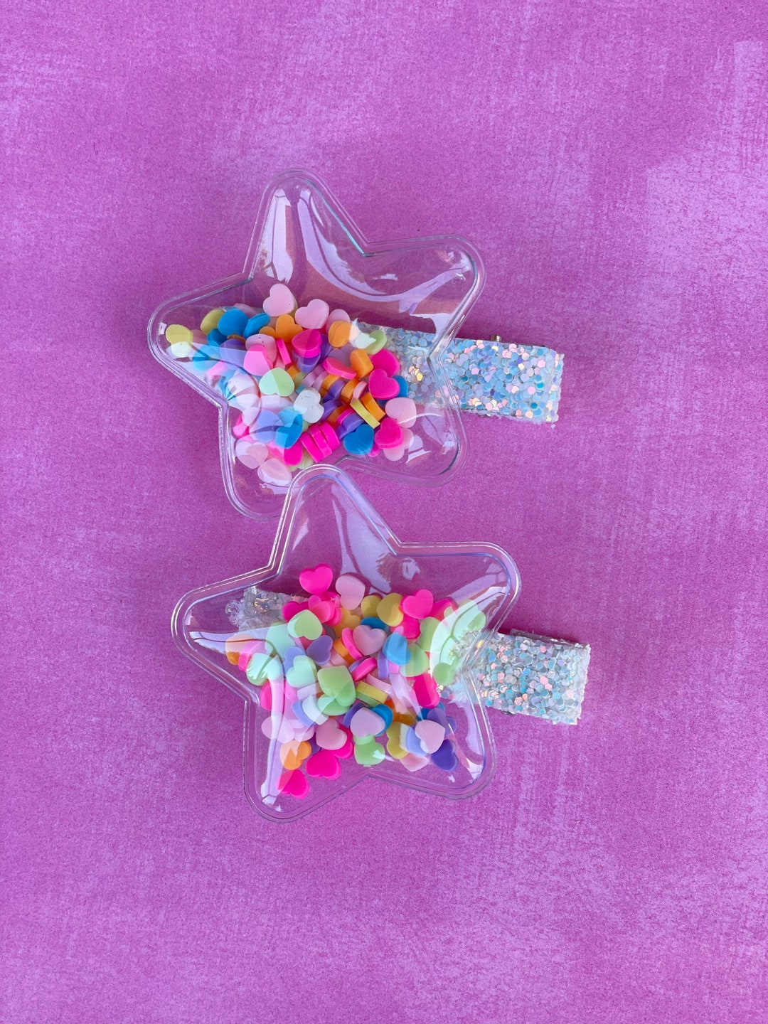 Set of 2 Hair Clips, Shaker Hair Clips, Star Hair Clips, Heart Hair