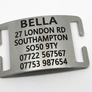 Agility collar tag. Slip on, Stainless steel, laser engraved, curved profile, highest quality, thousands sold, UK