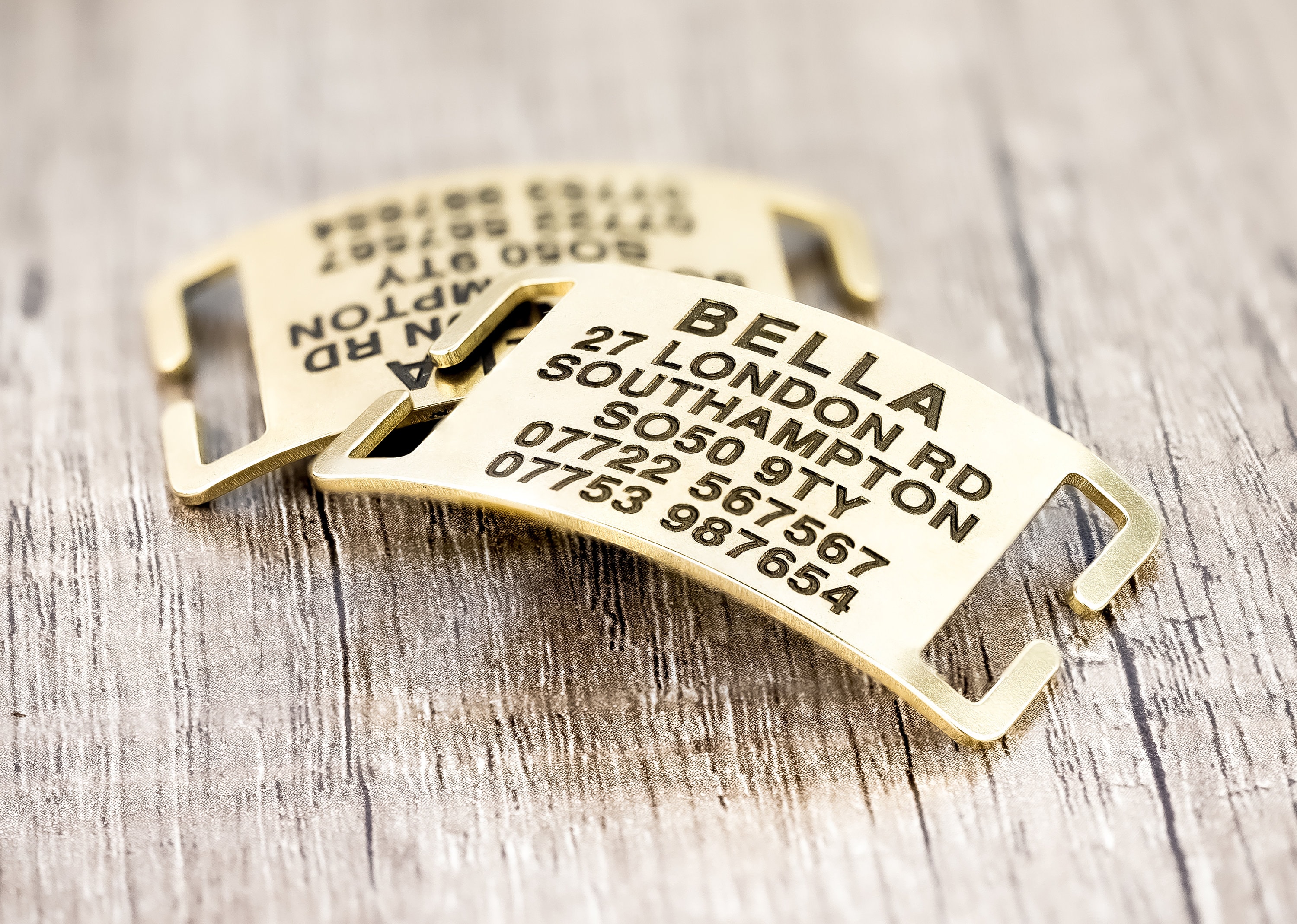 Dog Collar Tags, Slide-on Collar Tag in Brass