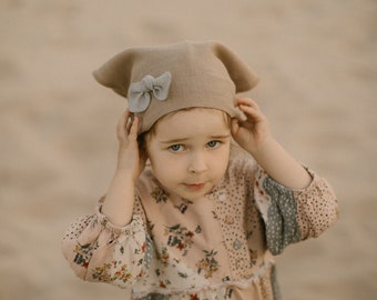 Linen bandana with a bow, cute 100%  linen head scarf for summer, sizes for babies, girls and women