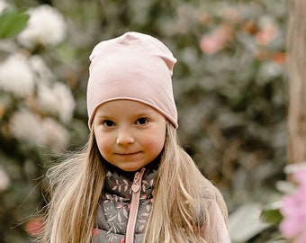 Pink cotton beanie, toddler girl summer hat, thin slouchy adult & kids beanie, jersey beanie, all sizes hat