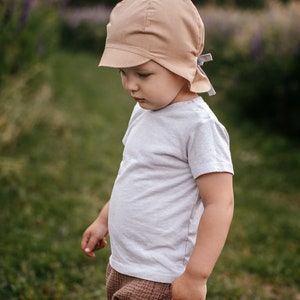 Chapeau de soleil beige pour bébé, chapeau d'été en coton, chapeau pour tout-petit avec protection du cou, chapeau à visière pour enfants, chapeau de soleil avec attaches, chapeau pour garçons, bandana garçon, 5-10T image 3