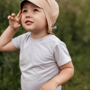 Chapeau de soleil beige pour bébé, chapeau d'été en coton, chapeau pour tout-petit avec protection du cou, chapeau à visière pour enfants, chapeau de soleil avec attaches, chapeau pour garçons, bandana garçon, 5-10T image 2