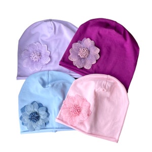 Flower beanie for girls or women, daughters and mothers ligthweight cotton beanie