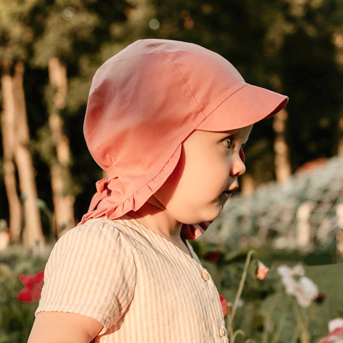 Baby Girl Sun Hat Cotton Pink Summer Hat Kids Beach Etsy
