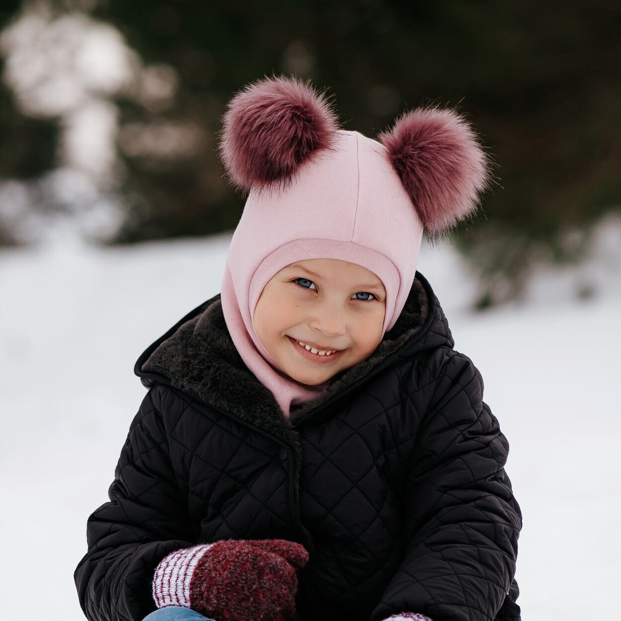 Cagoule enfant chaude et mignonne avec pompons - Petits Moussaillons