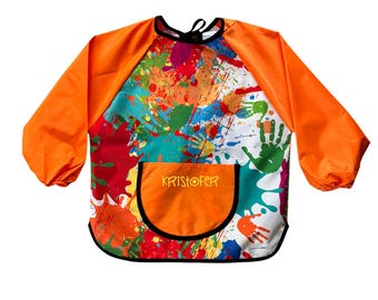 Tablier de peinture personnalisé à manches longues pour enfants, blouse d'art imperméable avec nom personnalisé, cadeau d'école mignon pour enfants