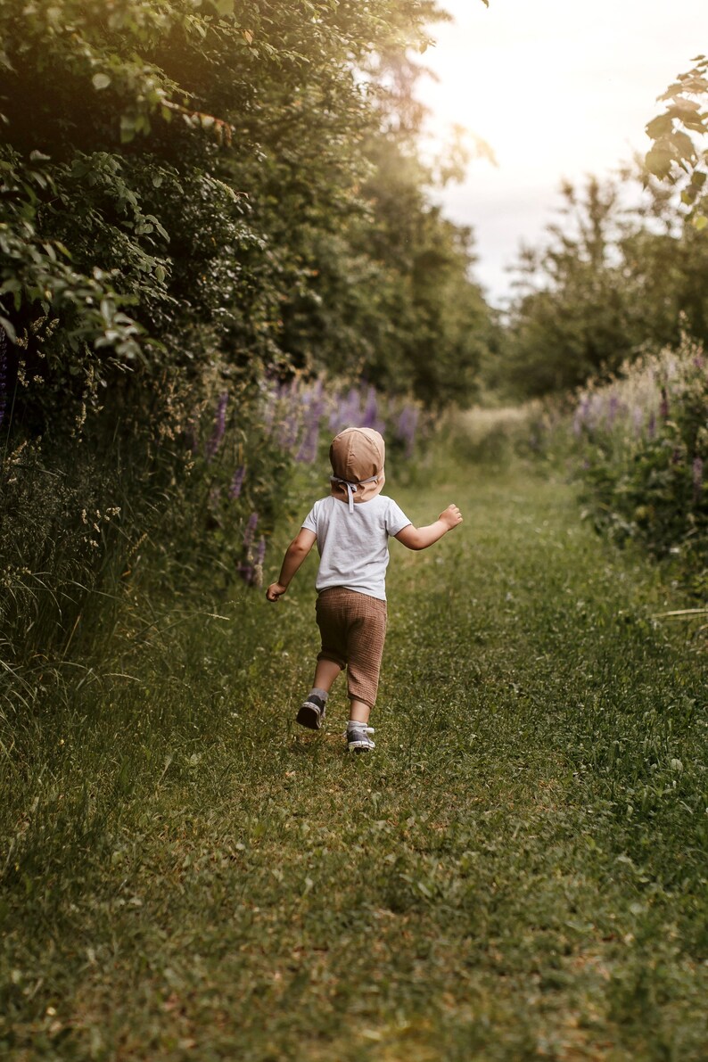 Chapeau de soleil beige pour bébé, chapeau d'été en coton, chapeau pour tout-petit avec protection du cou, chapeau à visière pour enfants, chapeau de soleil avec attaches, chapeau pour garçons, bandana garçon, 5-10T image 7