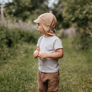 Chapeau de soleil beige pour bébé, chapeau d'été en coton, chapeau pour tout-petit avec protection du cou, chapeau à visière pour enfants, chapeau de soleil avec attaches, chapeau pour garçons, bandana garçon, 5-10T image 6