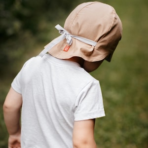 Chapeau de soleil beige pour bébé, chapeau d'été en coton, chapeau pour tout-petit avec protection du cou, chapeau à visière pour enfants, chapeau de soleil avec attaches, chapeau pour garçons, bandana garçon, 5-10T image 5