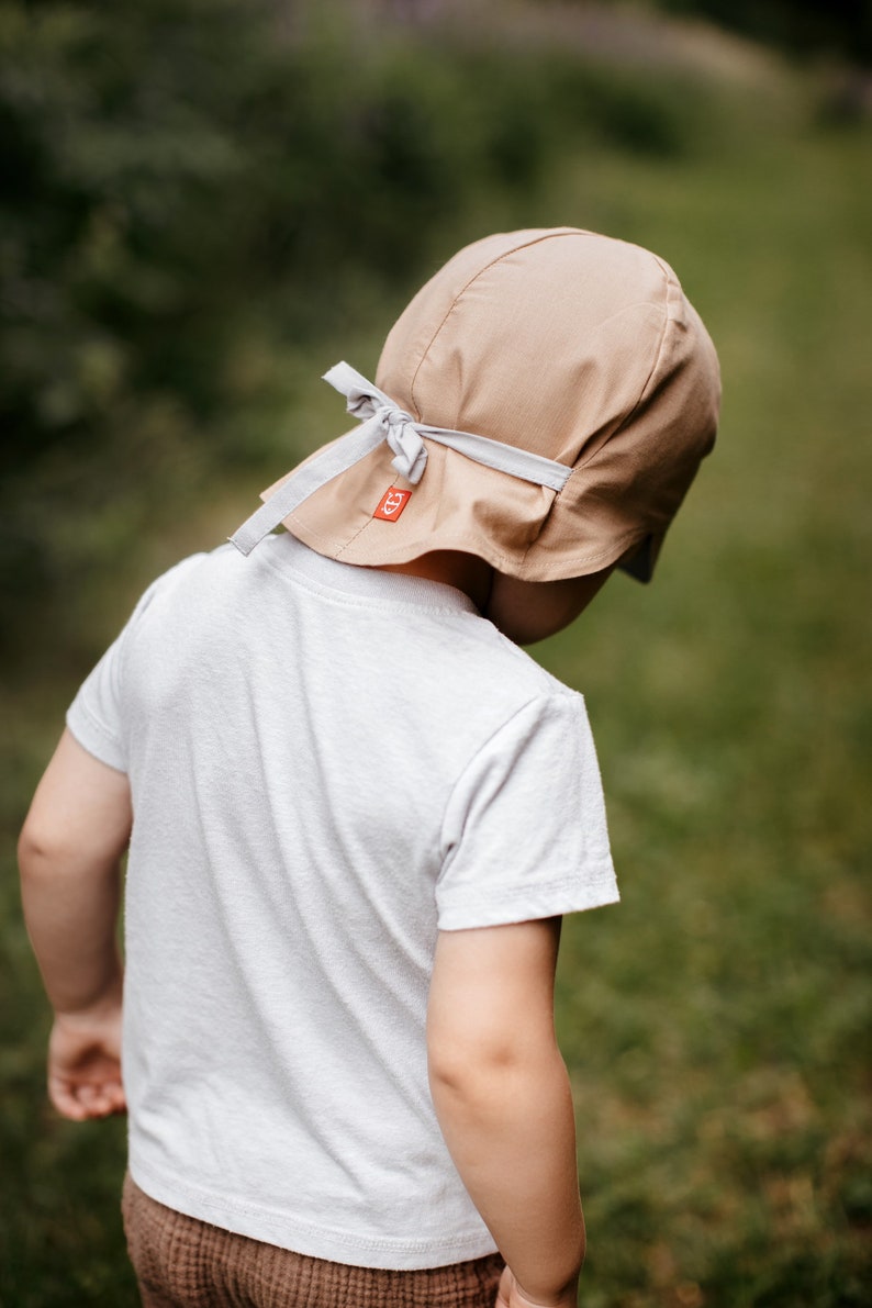 Chapeau de soleil beige pour bébé, chapeau d'été en coton, chapeau pour tout-petit avec protection du cou, chapeau à visière pour enfants, chapeau de soleil avec attaches, chapeau pour garçons, bandana garçon, 5-10T image 5