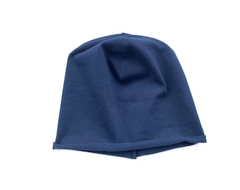 Jersey beanie, lightweight toddler hat, dark blue cotton beanie cap, all sizes beanies for kids and adult, thin spring slouchy beanie