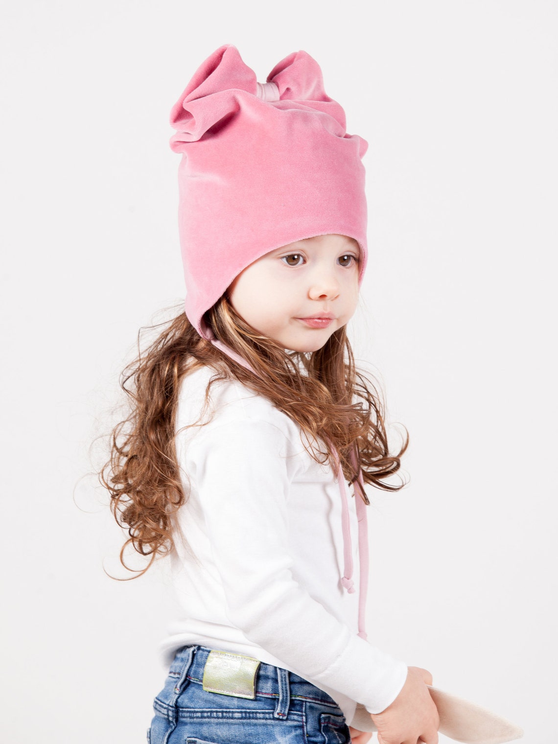 Ear flap baby hat hat with ties girl hat with bow powder Etsy