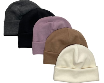 Berretto lavorato a maglia con risvolto, cappello invernale unisex con lana merino, cappello caldo per uomo e donna, accessori invernali per adulti, berretto semplice