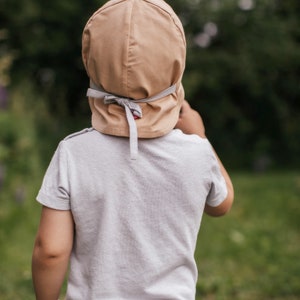 Chapeau de soleil beige pour bébé, chapeau d'été en coton, chapeau pour tout-petit avec protection du cou, chapeau à visière pour enfants, chapeau de soleil avec attaches, chapeau pour garçons, bandana garçon, 5-10T image 4