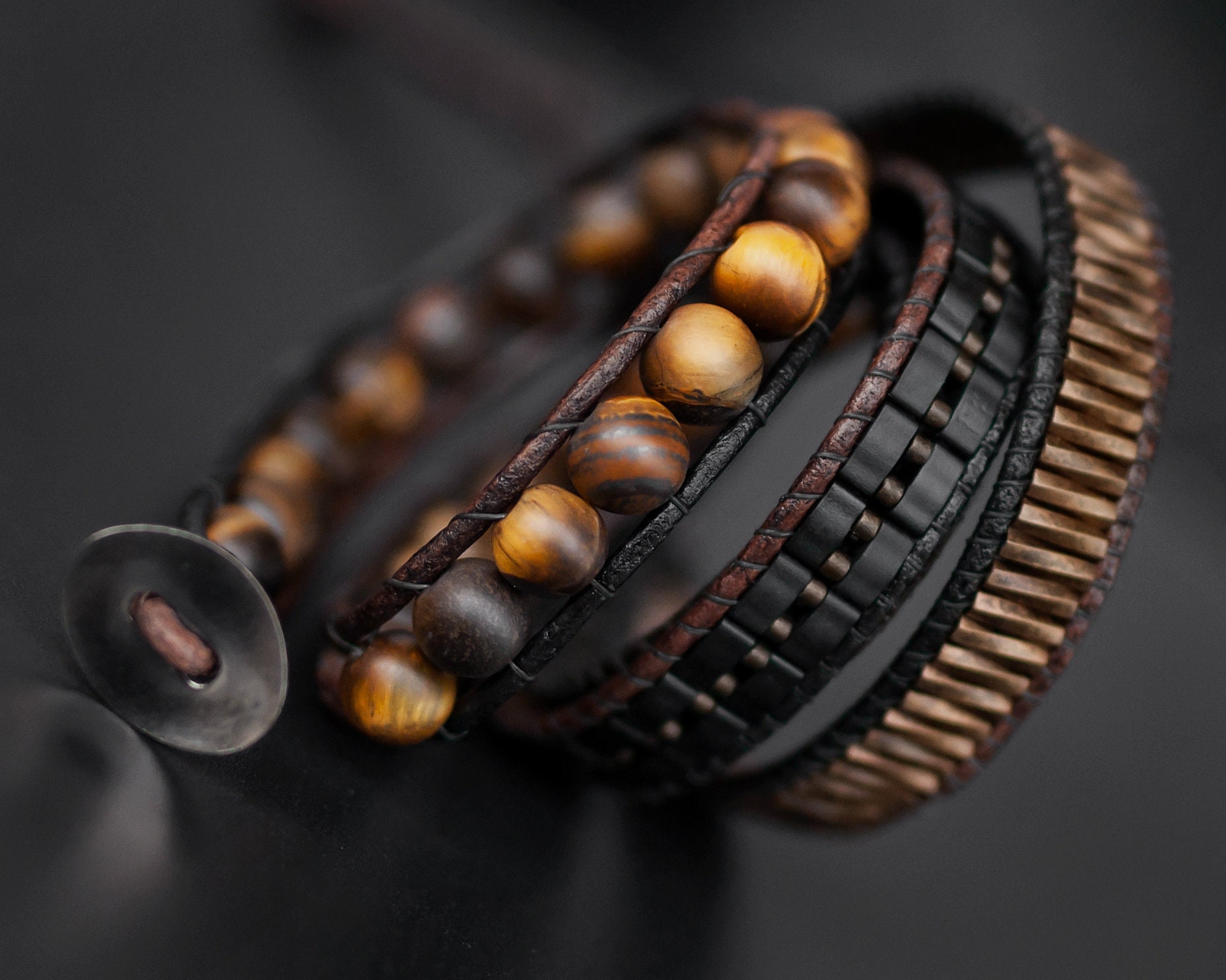 Tiger eye bracelet for men Leather wrap bracelet men | Etsy