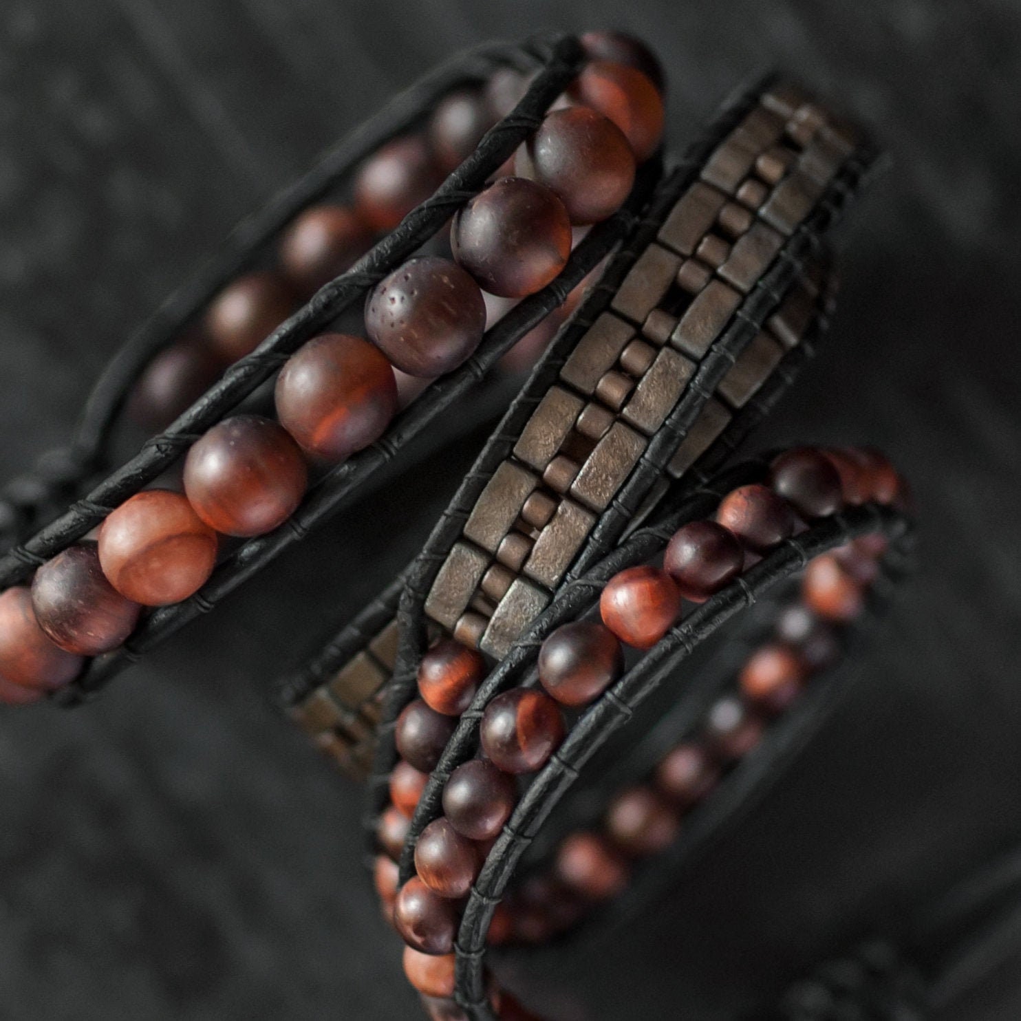 Red tiger eye bracelet Leather wrap bracelet for men 3 wrap | Etsy