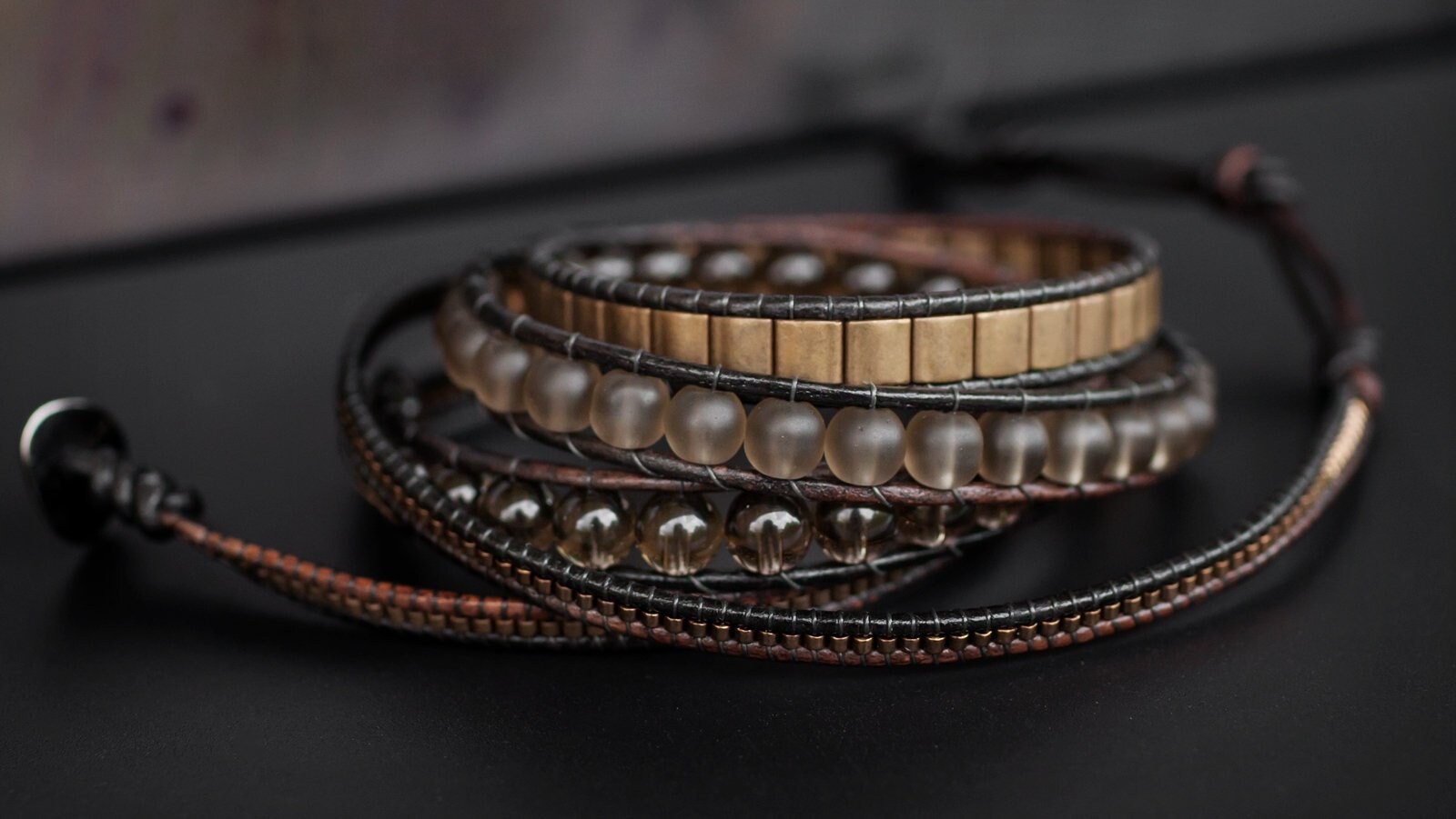 Smokey quartz bracelet Womens leather wrap bracelet 5 wrap | Etsy