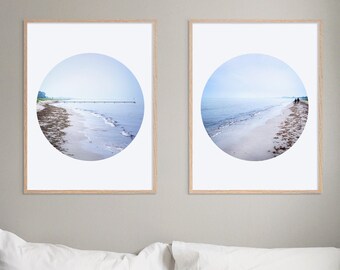 Minimalist Coastal Landscape Photography Print Set Of 2, Gallery Wall Print Set, Peaceful Bedroom Decor Set Of Two Beach Art Pieces