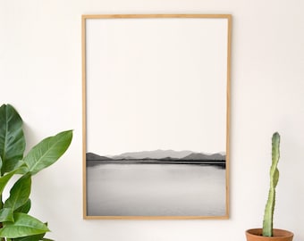 Minimalist Photography Print, Abstract Wall Art Print, Simple Black And White Landscape Art Print, Mountain Reflection Photography Poster