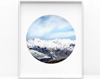 Minimalist Mountain Landscape Art Print, Simple Scandinavian Nature Poster Print, Blue And White Mountain Wall Art Living Room Wall Decor