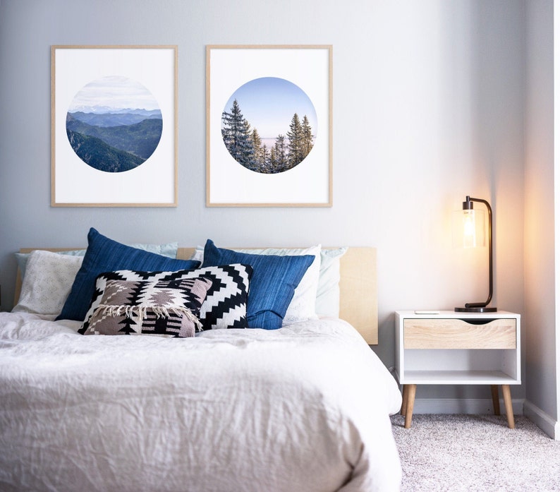 Minimalist Gallery Wall Art Set Blue Mountain Landscape Art Print Modern Landscape Photography Set Of 2 Prints Pine Tree Print Set Of Two