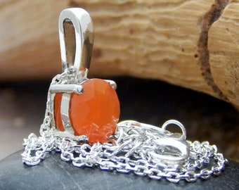 boho fire opal necklace natural orange mexican fire opal faceted round 925 silver cable chain with extension october birthstone