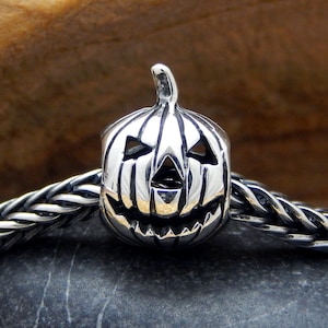Pompoenkralenarmband zilver groot gat 925 geoxideerd halloween trick or treat