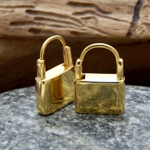 padlock huggie hoop earrings 925 sterling silver 18K yellow gold plated SINGLE or PAIR earring choice