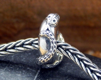 Intercalaire en argent à breloques pour bracelet, en argent sterling 925 oxydé, le bouchon « Kaa Snake » convient aux chaînes sétaire