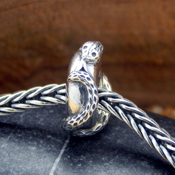 Silber Spacer Stopper Charm für Armband oxidiert 925 Sterling Silber 'Kaa Snake' Stopper passend für Fuchsschwanz Ketten