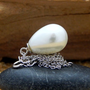 Pearl Necklace 925 Sterling silver Drop tear pearl 16 - 18 inches 40 - 45 cm