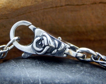 Double Lobster lock 925 Oxidized 925 Sterling silver clasp chain extender for bracelet 'Rose, No Thorns'