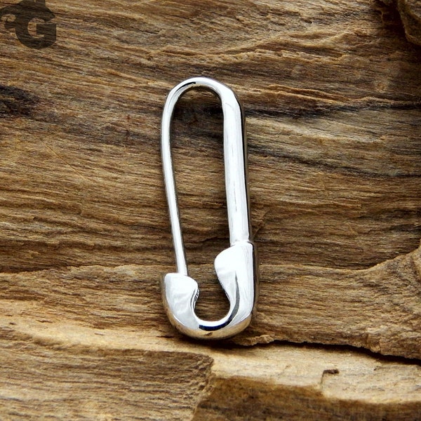 Boucle d'oreille Huggie Safety Pin asymétrique en argent sterling 925 à l'unité ou en paire au choix fermoir pendentif GLERMES Design NOUVEAU