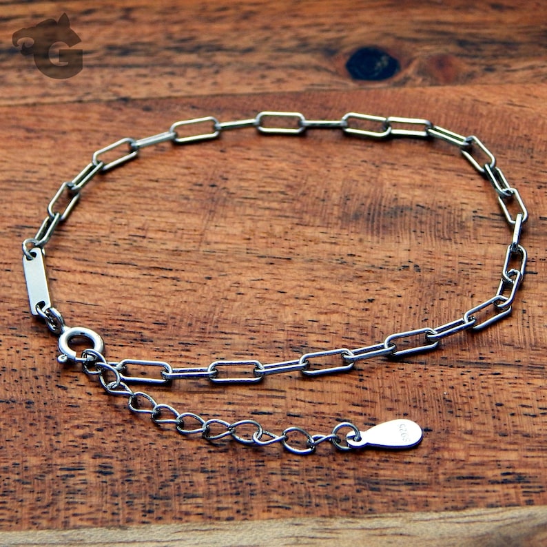 Paper Clip Link Bracelet 925 Sterling Silver 'all Day Etsy