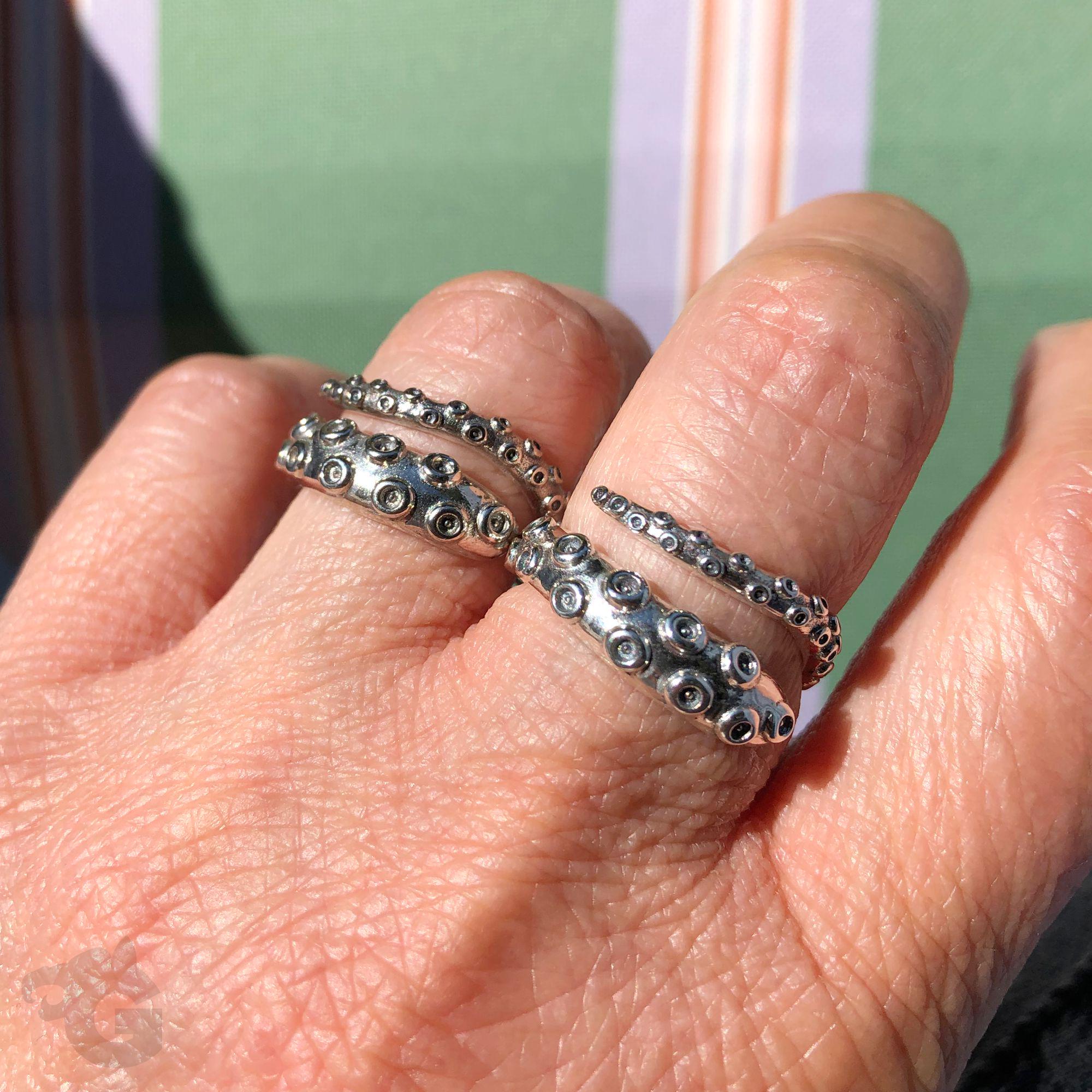 Sterling Silver Octopus Tentacles Wrap Ring – Sizes 6-10, 925 Silver Statement Ring