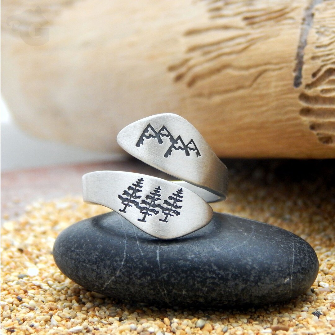 Forest Mountain Trees Ring Silver Wrap Adjustable 'mountain Trees Joy ...