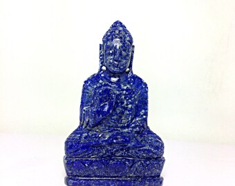 Hand Carved Natural Lapis Lazuli Carving Meditation Buddha gemstone article yoga worship prayer statue home decor figurine