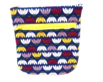 Large Fabric Double Zipper Pouch, Clutch, Purple, Yellow, White