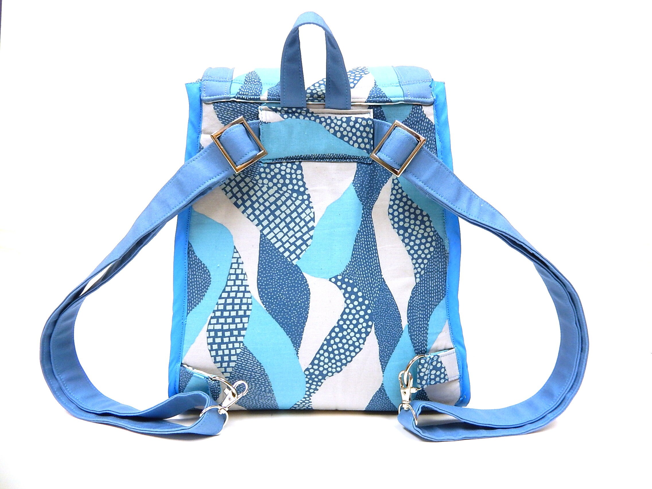 Cotton Fabric Backpack Rucksack Blue and Gray Adjustable Etsy