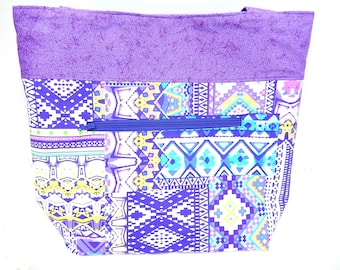 Shoulder Bag Tote, Laptop Bag, Fabric Tote Bag, Shoulder Travel Bag, Southwestern Print, Cloth Bag, Lavender