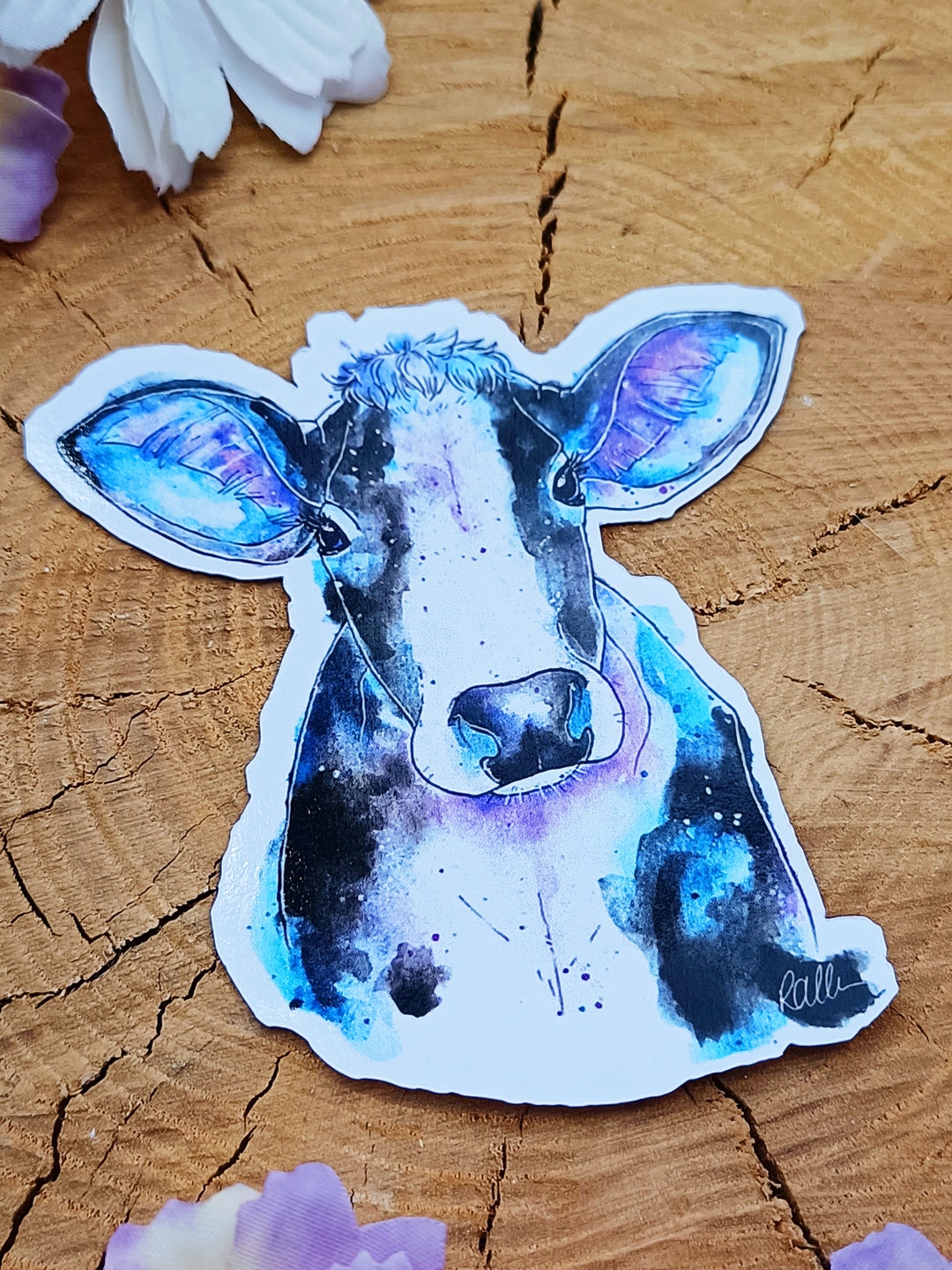 Cow Sticker Die Cut Glossy Sticker of Cow Painting Water Colour Style